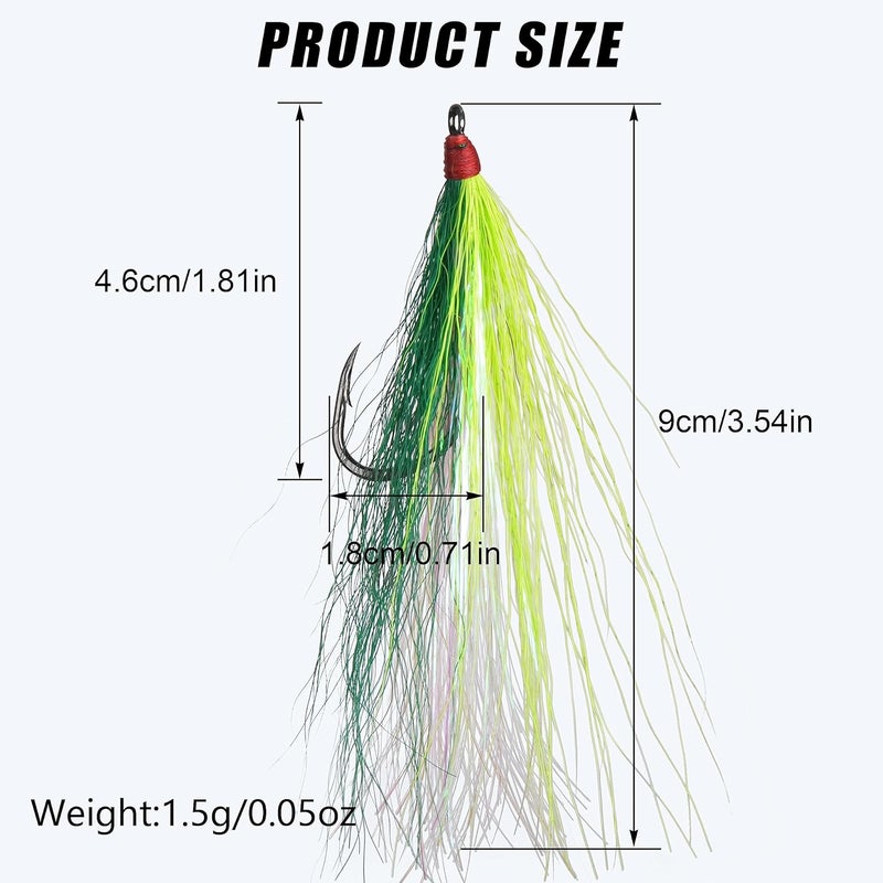 FUSIGO Bucktail Teasers Fishing Hooks Saltwater, 10pcs Fishing Teaser Lures Crystal Mylar Flash Teasers Jig Hooks for Flounder Salmon Trout Striped Sea Bass Bluefish - Image 3